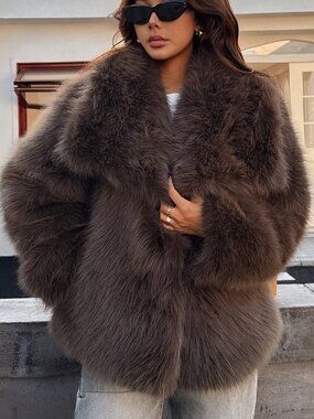 Chocolate Brown Casual Women's Faux Fur Lined Coat